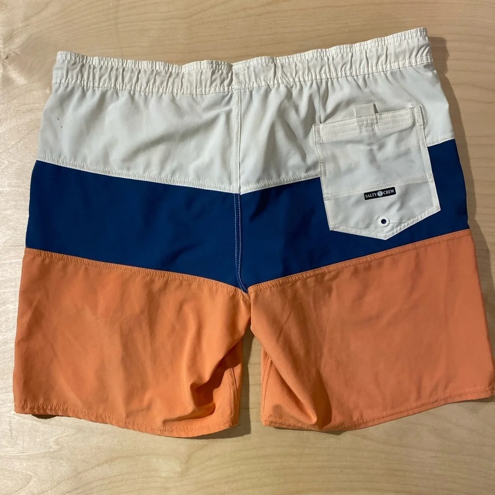 Salty Crew Men's Swim Trunks - Orange, Blue, and Cream Large (C)